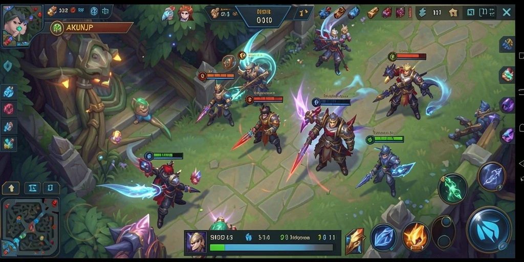 Tampilan menegangkan dari gameplay MOBA di AKUNJP.