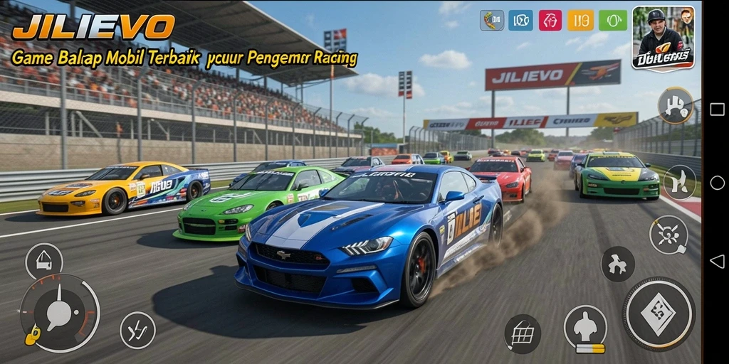 Screenshot gameplay JILIEVO menampilkan aksi balap yang mendebarkan.