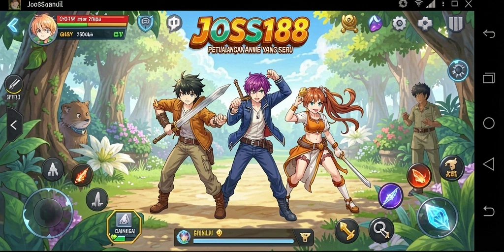 Tampilan gameplay JOSS188 yang penuh aksi dan karakter Anime.